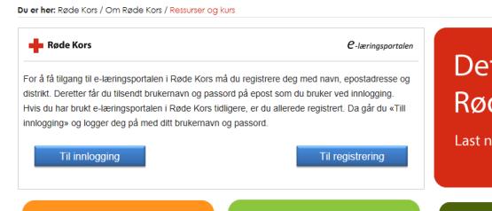 tatt introduksjonskurset i Røde Kors som e-læring) klikker du på «Til innlogging» og logger deg inn med ditt brukernavn og passord.