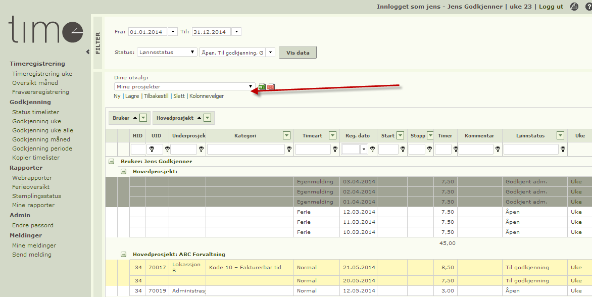 Mine rapporter Fra versjon 2.12 har vi laget en rapportgenerator med eksport til Excel for videre behandling. Alle brukere kan nå rapportere på egne registreringer. Rapportoppsett kan lagres pr.