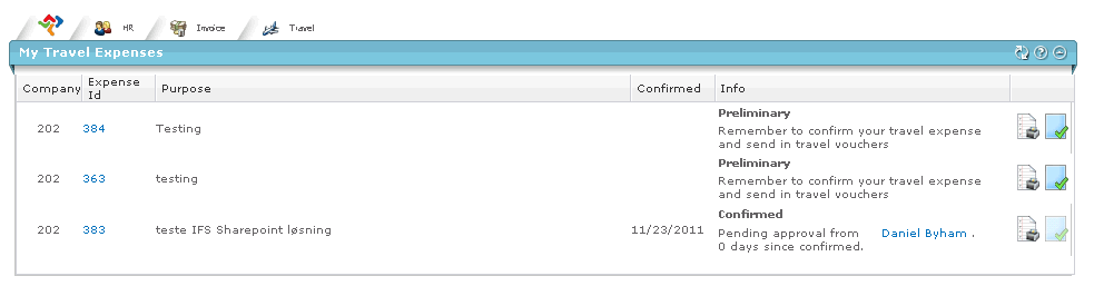 Expense Overview Reiseregning Oversikt In the main menu you may click My travel Expenses All expenses that are not confirmed by you, but will display here as Preliminary You can confirm them by