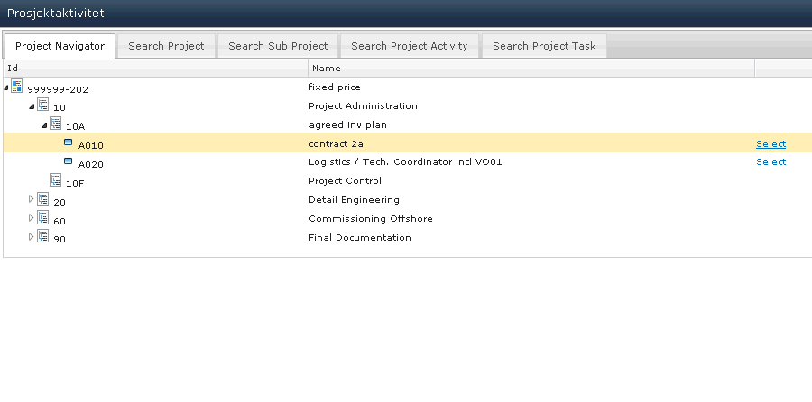 Finding Project Finne Prosjekt All available projects are listed in the project navigator. If you know the name of your project you can press the Seach Project tab to search.