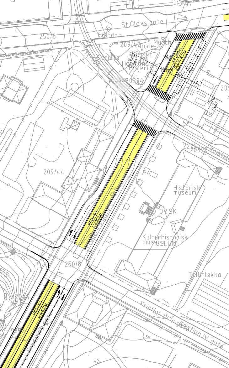 SLUTTRAPPORT 79 (140) 7.2 Midtre del, Nationaltheateret - Grubbegata (Hammersborgtunnelen) 7.2.1 Frederiks gate Den optimale kombinasjonsløsningen er delvis basert på Ruter sitt forslag til løsning for midtstilt kollektivfelt i Frederiks gate.