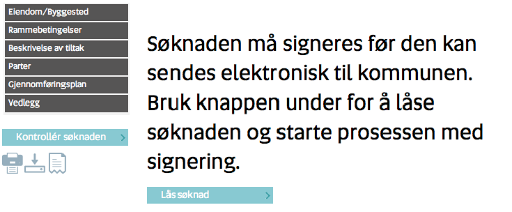 Når du kjem til denne sida, har du fylt ut det meste i søknaden. Klikk på «Kontrollér søknaden» då vil eventuelle feil og manglar dukke opp.