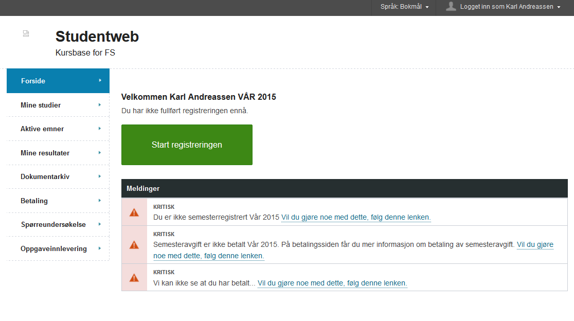 Forside Registrering Kommende hendelser