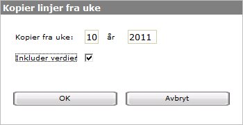 Etter at man har valgt en mal får man kopiert ned linjene fra malen i tabellen og kan overstyre disse direkte.