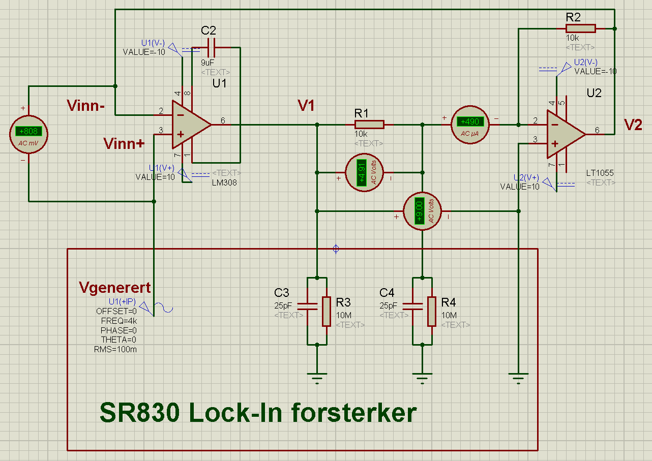 Feilsøking - Simulert i Proteus ISIS og målinger på krets Nedenfor vises målinger fra kretsen, de samme målingene er gjort på kretsen og simulert i Proteus og sammenliknet med de beregnede verdiene.