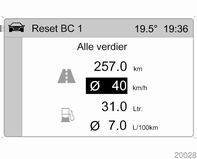 Instrumenter og betjeningselementer 111 Gjennomsnittlig forbruk Viser gjennomsnittlig drivstofforbruk. Målingen kan til enhver tid nullstilles.