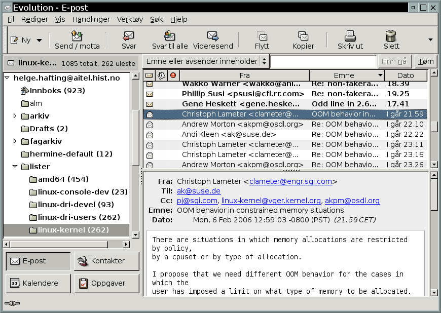 side 12 av 15 1.1.11 Evolution Evolution er e-post program som passer spesielt godt for de som bruker Microsoft exchange server. E-post delen av evolution er gratis, som de andre e-post programmene.