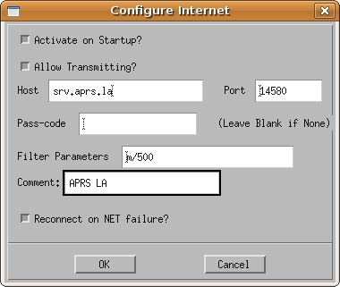 Det neste du nå skal gjøre er å opprette en link til en APRS server. (Forutsetter at du har Internett tilkoblet på den PC'n du har installert Xastir på.