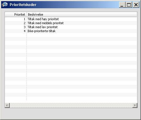 Prioriteringskoder Tiltak som defineres/registreres i Visma Enterprise Budsjett og/eller i ebudsjett, kan prioriteres. Dette er valgfritt.