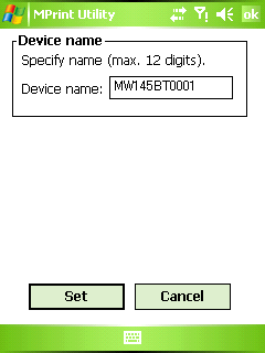 Skjermbildene kan variere avhengig av modell. Det følgende er et eksempel for MPrint Utility på en Windows Mobile -enhet.