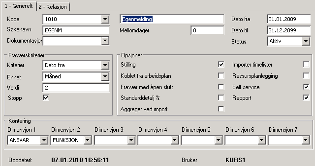 5.8 Fraværskoder I skjermbildet Fraværskoder under Personalsystem/Fravær registrerer og vedlikeholder man fraværskodene. Fraværskodene brukes for registrering av fravær pr. ansettelse.