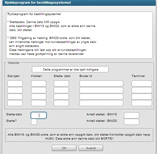 Page 35 of 37 Rette reservert + bestilt BIM91 Et program som leser igjennom alle reserver/bestilt felter på alle butikker og ajourfører feltet pånytt i henhold til aktive bestillinger/ordre i