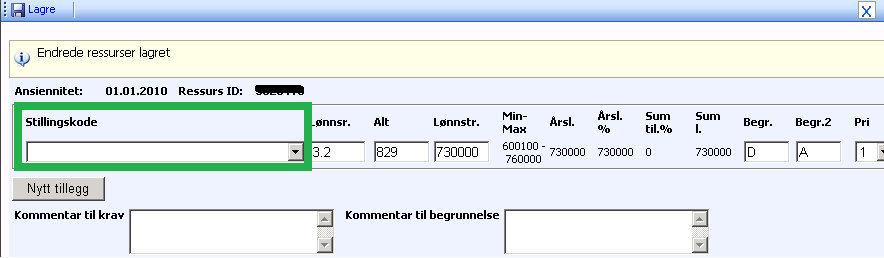 3.2.5. Endring av stillingskode I zoom ressurs er det også mulig å endre stillingskoden for den ansatte (dersom dette er definert i kundens oppsett).