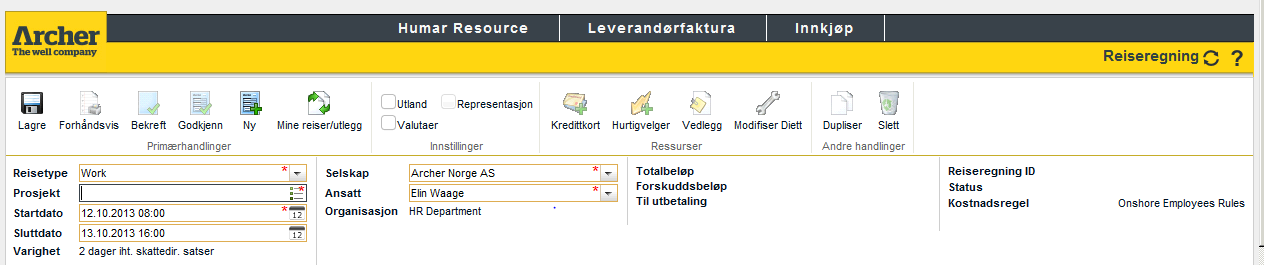 Defining Project Legg in Prosjekt Click Project/WO to display projects window.