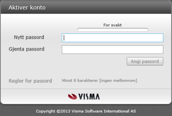 Førstegangs innlogging Etter at passordet er angitt vil man bli sendt videre til innloggingssiden til Visma.net.
