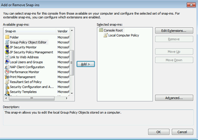 Console Root slik at menyen utvider seg.