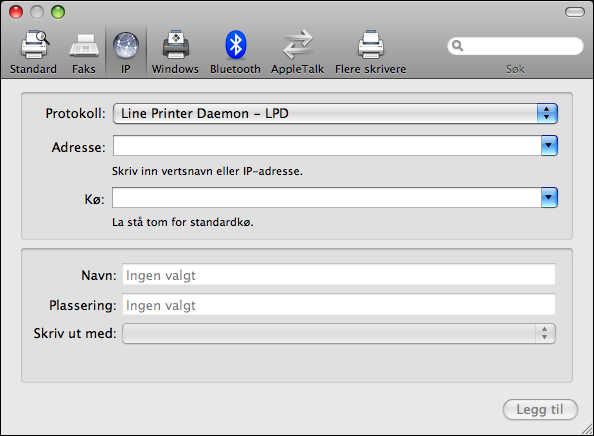SKRIVE UT FRA MAC OS X 16 3 Klikk på Legg til. AppleTalk: Fiery E 100 -navnet vises i Skriverlisten for dialogruten Utskrift og faks.