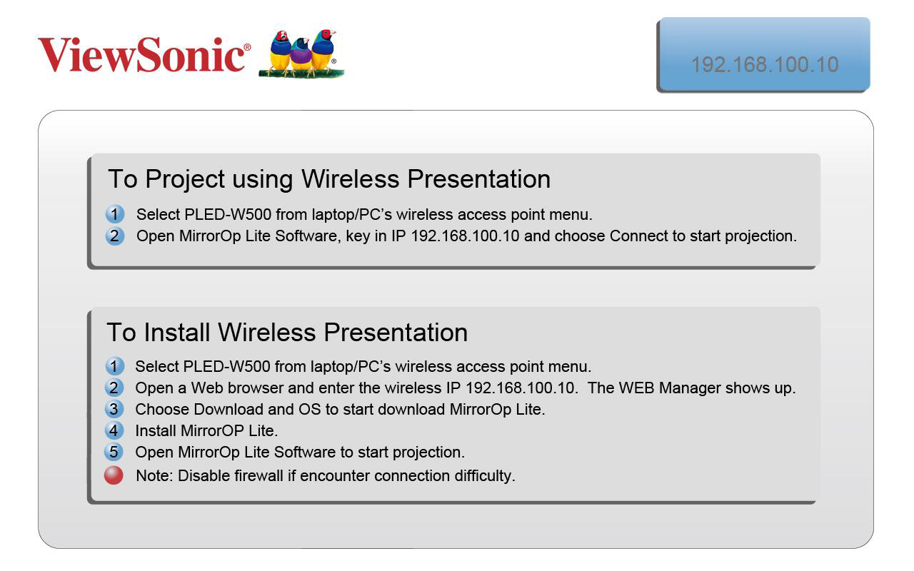 Projeksjon med trådløs presentasjon 1. Plugg inn en USB WiFi adapter (WPD-100) i USB type A på projektoren. 2.