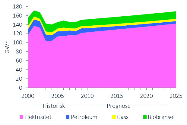 UTVIKLINGSTREKK I ENERGIBRUK I årets utredning presenteres kun oppdaterte tall for elektrisitet. Dette er fordi det ikke finnes statistikk for øvrige energibærere fra årene etter 2009.