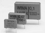 Figur 5: Elektrolyttkondensator Polyesterkondensatorer, også kalt filmkondensatorer, fremstilles med kapasitanser fra 100pF til 10µF og spenninger fra 63V og oppover.