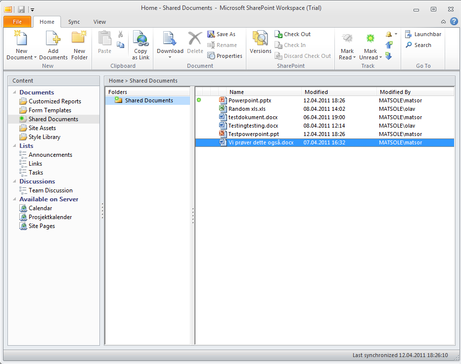 Intro om SharePoint 2010 2010 side 7 av 17 3.1.4 SharePoint Workspace 2010 SharePoint Workspace er et verktøy som følger med Microsoft Office 2010 Profesjonell Plus.