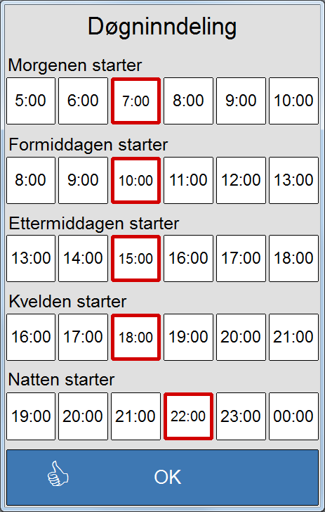 3.2.3 Klokke og tidslinje Her velges hvordan klokken vises i toppfeltet og om tidslinjen og den digitale klokken skal ha 24 eller 12 timers visning.