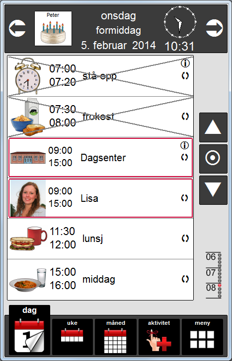 Varighet Visning av aktivitetsvarighet gjelder kun for tidslinjevisning. Med Aktivitet varighet slås av og på visning av varighet for aktivitetene langs tidslinjen.