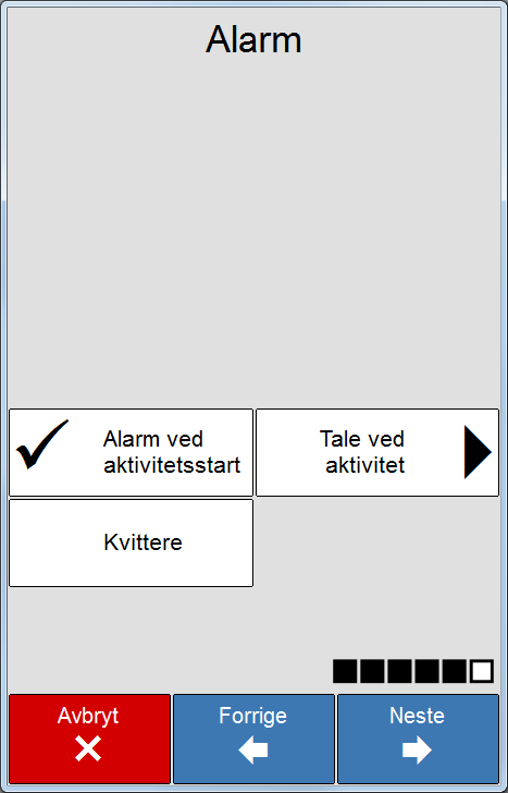 3.4.5.2 Kvitter og Repeter alarm Her velges om Kvittere og Repeter alarm skal vises eller ikke vises i Alarm.