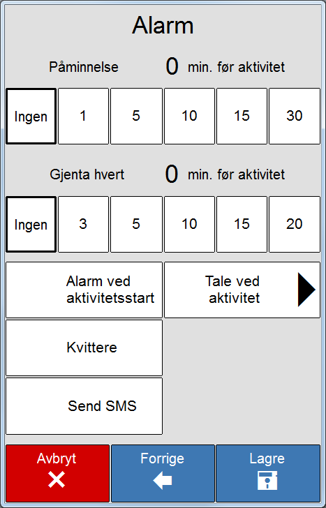 3.5.1 Ny aktivitet Når trykkes, vises denne siden: Her legges bilde, navn. Beskrivelse og delaktiviteter for den lagrede aktiviteten inn. Se kapittel 2.6.5 for detaljert beskrivelse. Trykk på inn.