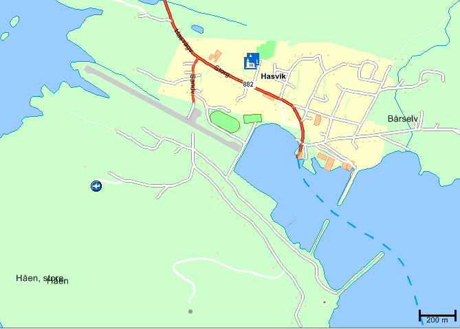 Energiutredning 2009 Hasvik 9 6.1.2 Gabrofelt bak kirka og ytre molo Behovskartlegging Gabrofeltene ligger sentralt på Hasvik. Områdene krever lite grunnarbeid dersom det tenkes etablering her.