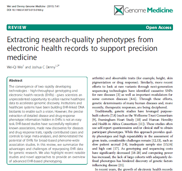 Combining Electronic Health Record phenotypes and genetic data MAI 2015 Forskerne ved Vanderbilt University