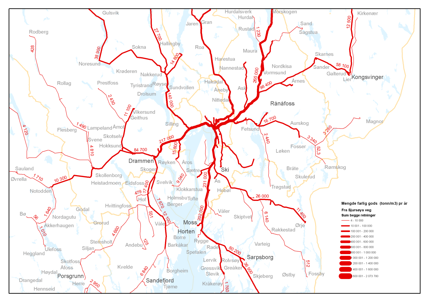 Delprosjekt C: Transport fra Sjursøya Figur S.9 Transportmønster for farlig gods fra Sjursøya.