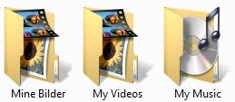 Andre mapper som det er verdt å merke seg Windows XP ikoner Biblioteker i Windows 7 Mine bilder, Min musikk, Mine videoer Dette er mappene som brukes av Windows XP for å lagre slike typer dokumenter.