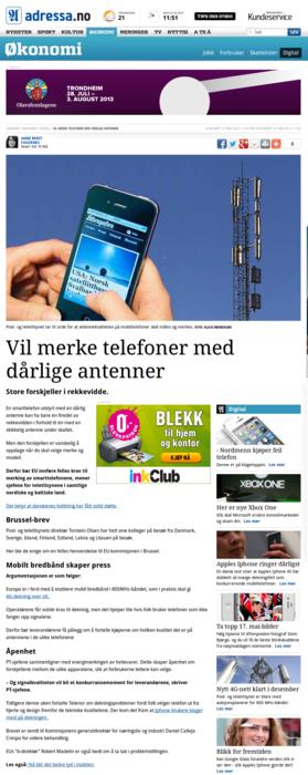 Vil merke telefoner med dårlige antenner Adresseavisen, 27.05.2013 11:49 Anne Berit Fagernes Publisert på nett.