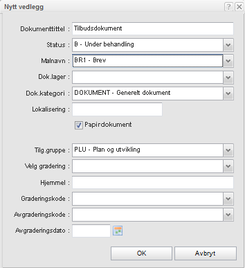 Tilknyttet dokument vises med vedleggssymbol.