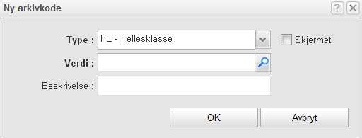 Slik registrerer du arkivkode: Nedre del av skjermbildet ved opprettelse av ny sak ser slik ut: Trykk på