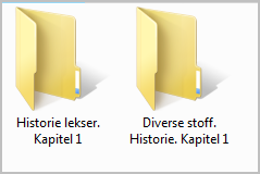 Under hver mappe som hører til skolefagene dine, lager du ny mappe som inneholder leksene dine, pluss en mappe som er stoff du har funnet på internett,