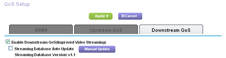 Prioritere streaming av Internett-videoer Hvis du vil konfigurere QoS til å gi høy prioritet til streaming av Internett-videoer, logger du på ruteren og aktiverer Downstream QoS.