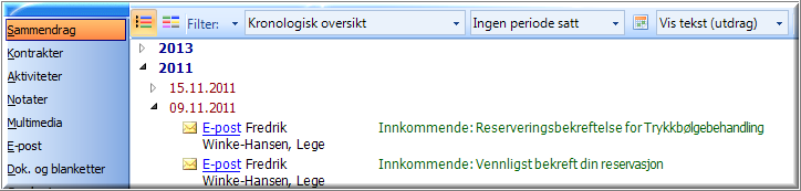 Som en følge av denne koblingen vil også e-posten nå vises i Bedriftsjournal, i skillearket «E-post»: E-posten har nå blitt lagret i Extensor 05, og er nå en del av bedriftsjournalen.