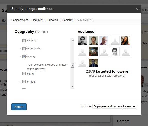 LinkedIn Vi poster via den internasjonale Steriagruppen, men vi velger målgruppe ut i fra ip-adresser Hvor mange