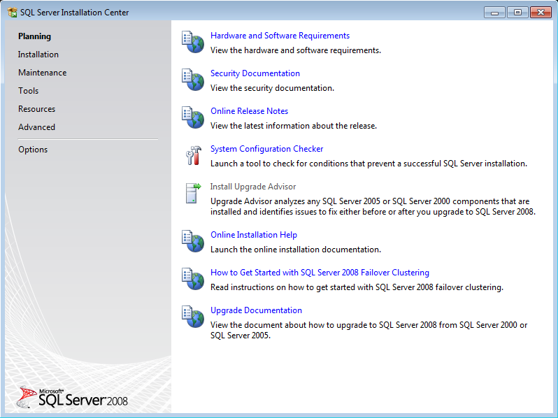 Installere MS SQL Server 2008 R2 Express 3. Du får opp følgende skjermbilde. 4.