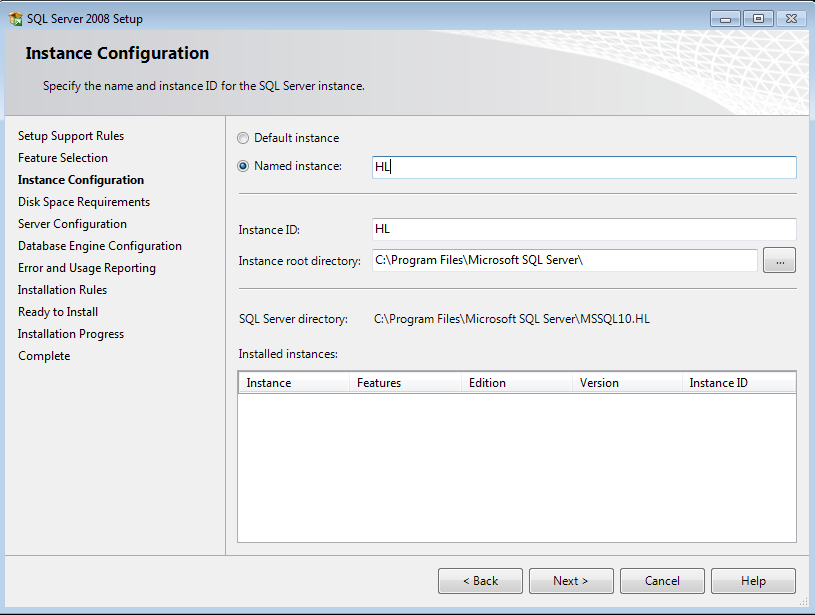 Installere MS SQL Server 2008 R2 Express 12. Påse at alle valg under Features er merket.