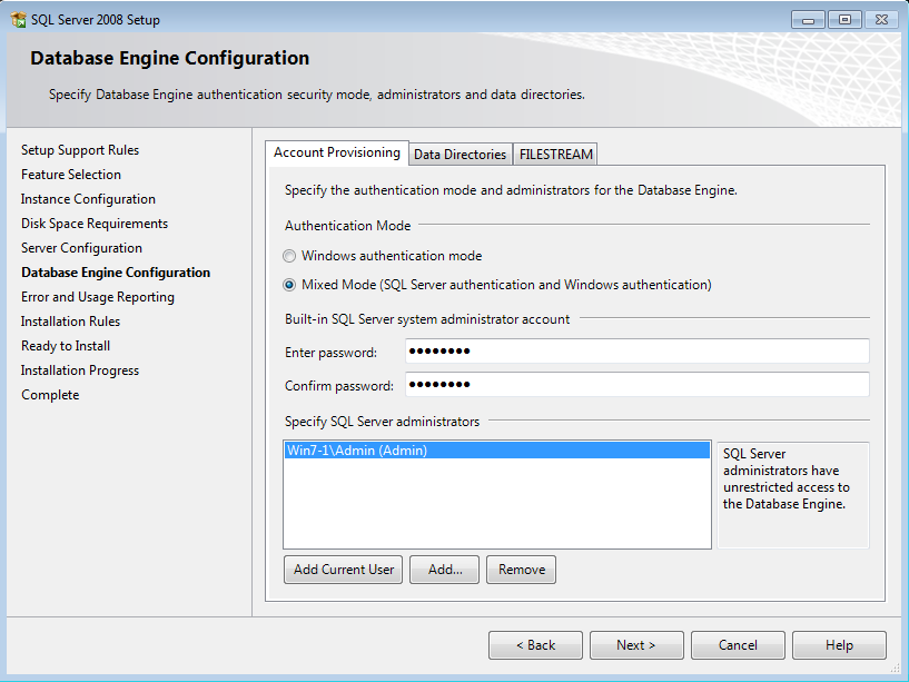 Installere MS SQL Server 2008 R2 Express 17. Klikk Next. Du får opp skjermbildet der du velger hvordan du skal koble til SQL Server 2008 Express.