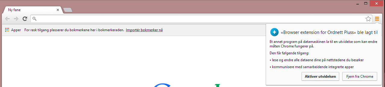 Chrome I Chrome blir tillegget Nettlesertillegg for Ordnett Pluss installert.