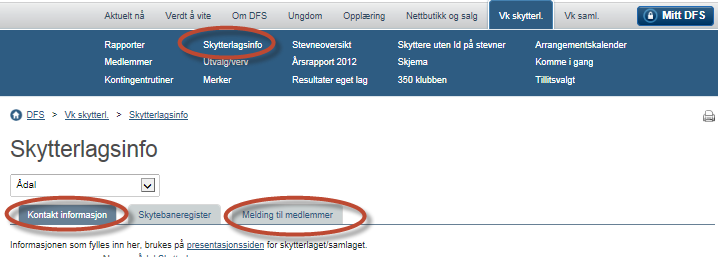 Skytterlagsinfo Kontaktinformasjon: Her legger skytterlaget inn informasjon om laget.