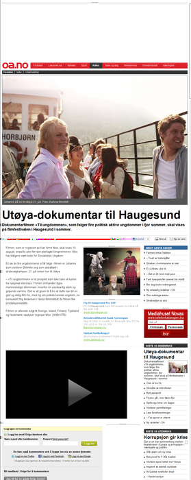 Oppland Arbeiderblad. Publisert på nett 06.06.2012 15:21. Profil: Overvåkningsprofiler, Haugesund filmfestival.