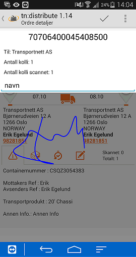 Kryss av sending som skal leveres Skriv navn og