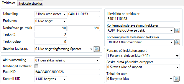 Trekkeier med utbetaling i trekkeierkjøring Utbetaling skjer ved avkryssing av Dann utbetalingsfil i trekkeierkjøring. Samtidig med danning av bankliste dannes poster til regnskap.