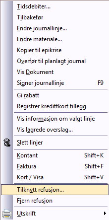 Registrer behandlingslinjen som vanlig, høyreklikk