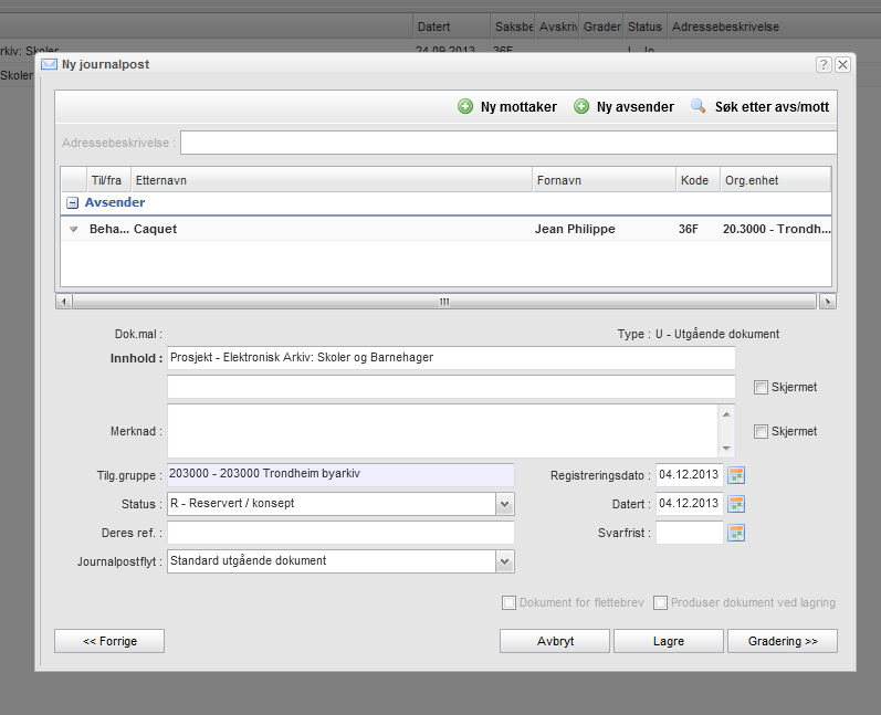 NOARK 5 Metadata Basisregistrering